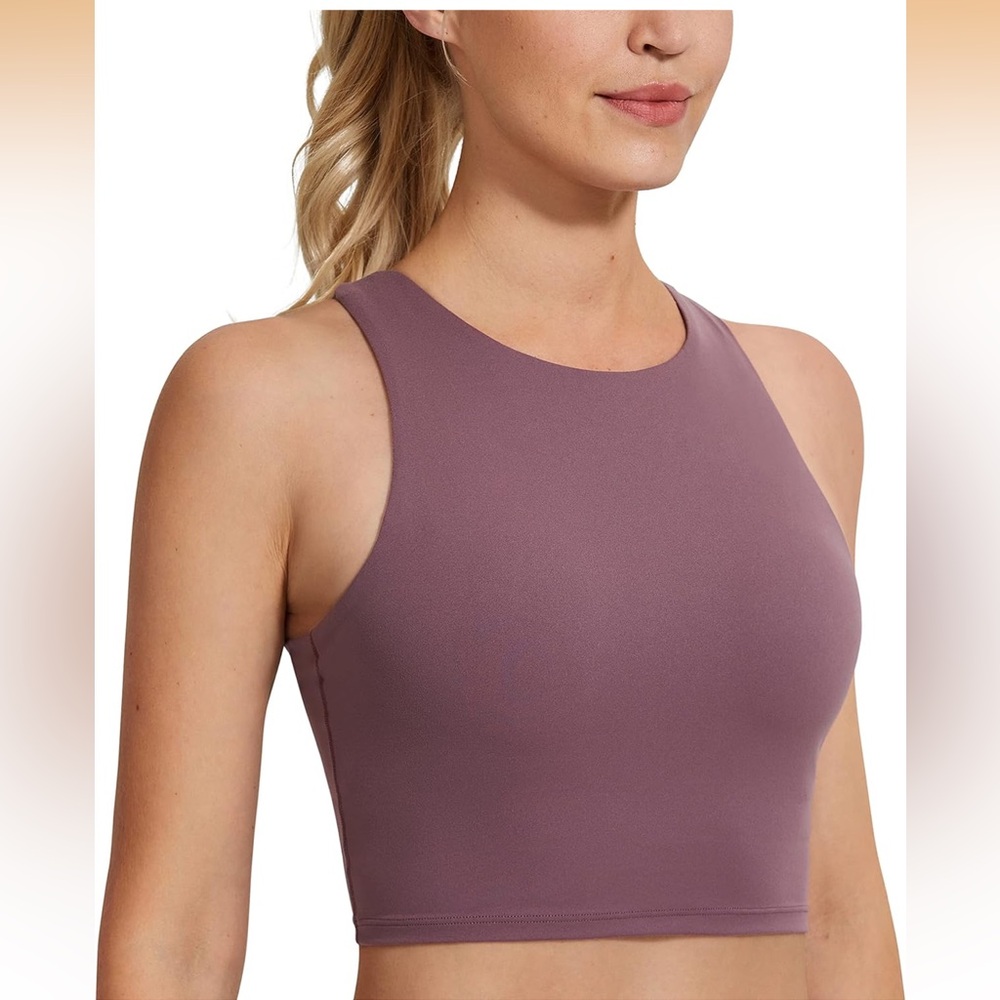 CRZ YOGA MAUVE HIGH NECK LONGLINE SPORTS BRA SIZE MEDIUM